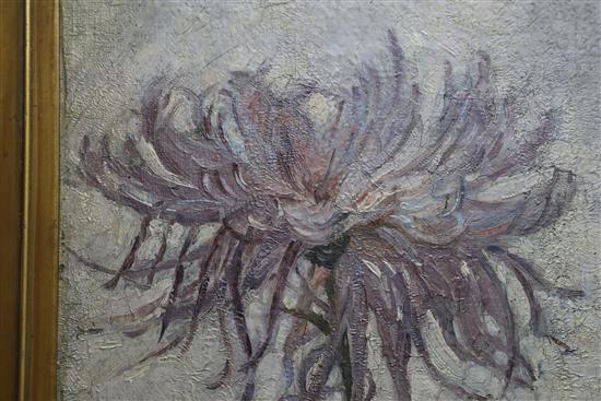 Attributed to Piet Mondrian, oil on panel, Study of a chrysanthemum, monogrammed, 63 x 26cm